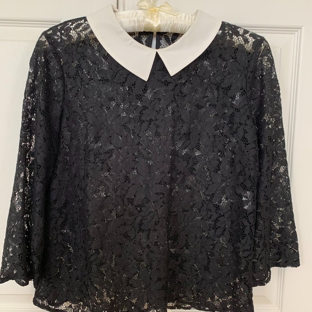 NWOT NAFNAF, Paris Black Lace Top, Size L, 3/4 sleeves